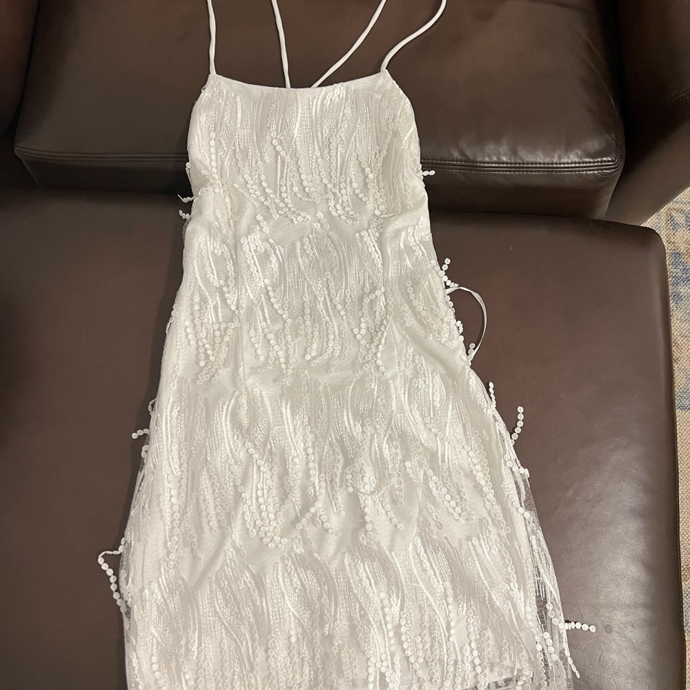 Making Magic White Fringe Lace-Up Mini Dress - Picture 5 of 9